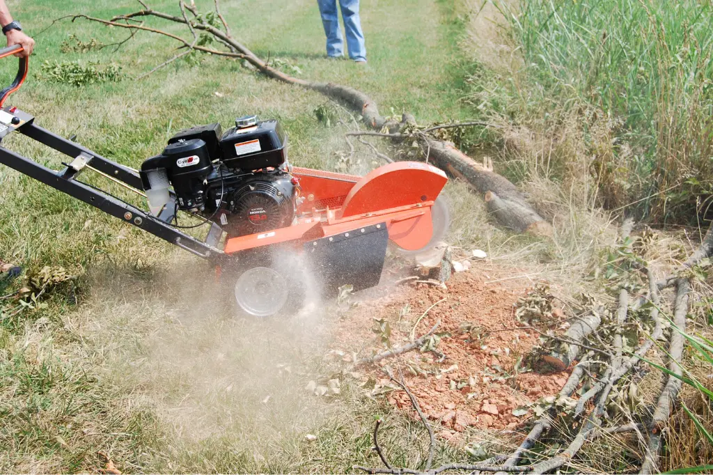 A man is using a tree cutter to cut down a tree.